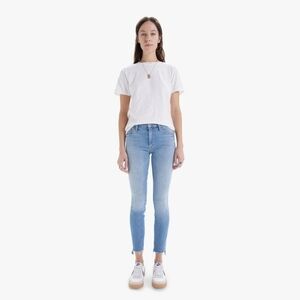 Mother Denim The Looker Two Step Ankle Fray Skinny Jeans in Kiss and Mak…